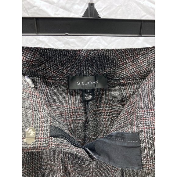 St. John Gray Glen Plaid Slim Ankle Pants 0 - Picture 3 of 3